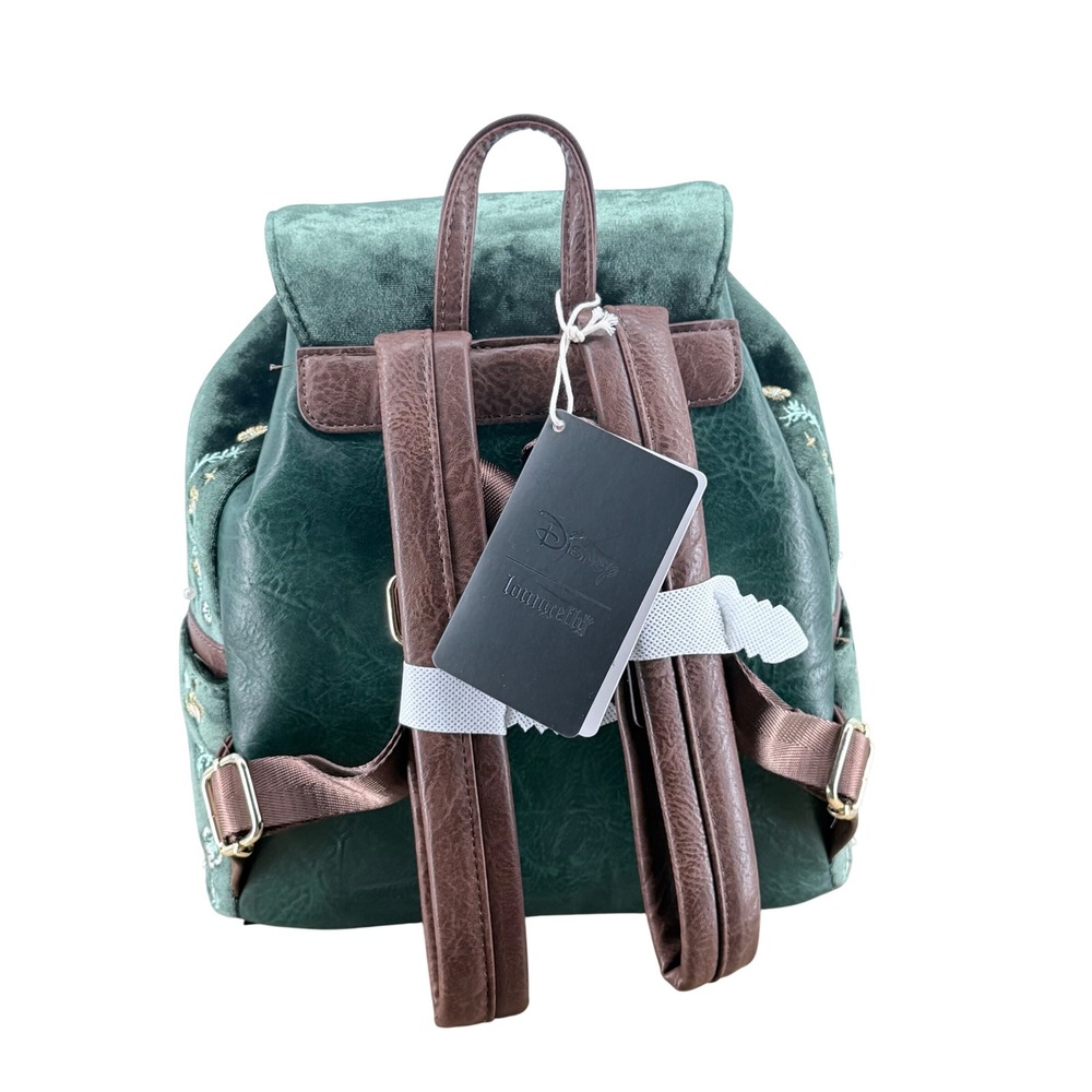Disney Loungefly Peter Pan Tinker Bell Forest Green Velvet Floral Mini Backpack - Picture 2 of 5